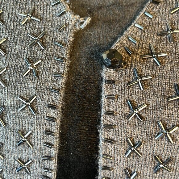 Valerie Stevens Beaded Open Front Gray 2XL Cardigan 100% Merino!!! - Picture 6 of 13